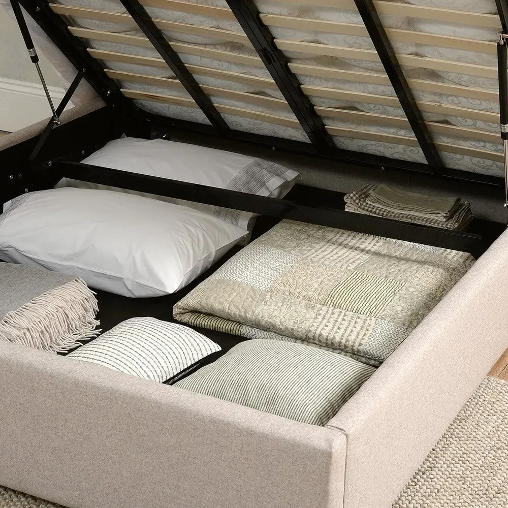 Superking Ottoman Bed with Storage - Natural, Tweed image