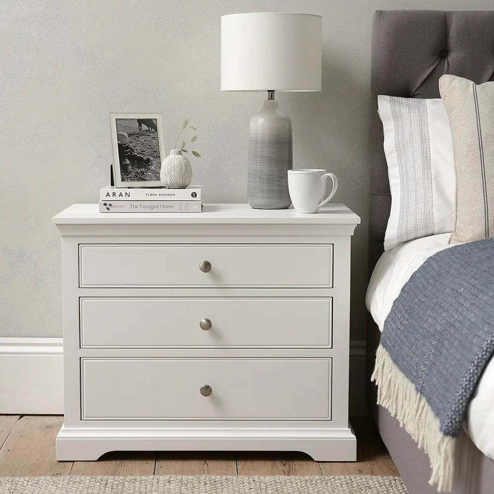 Fairford Large 3 Drawer Bedside Table - Soft White