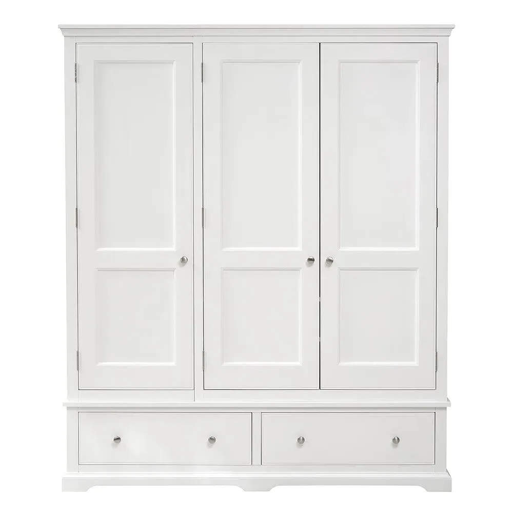 Fairford Triple Wardrobe with Drawers - Soft White