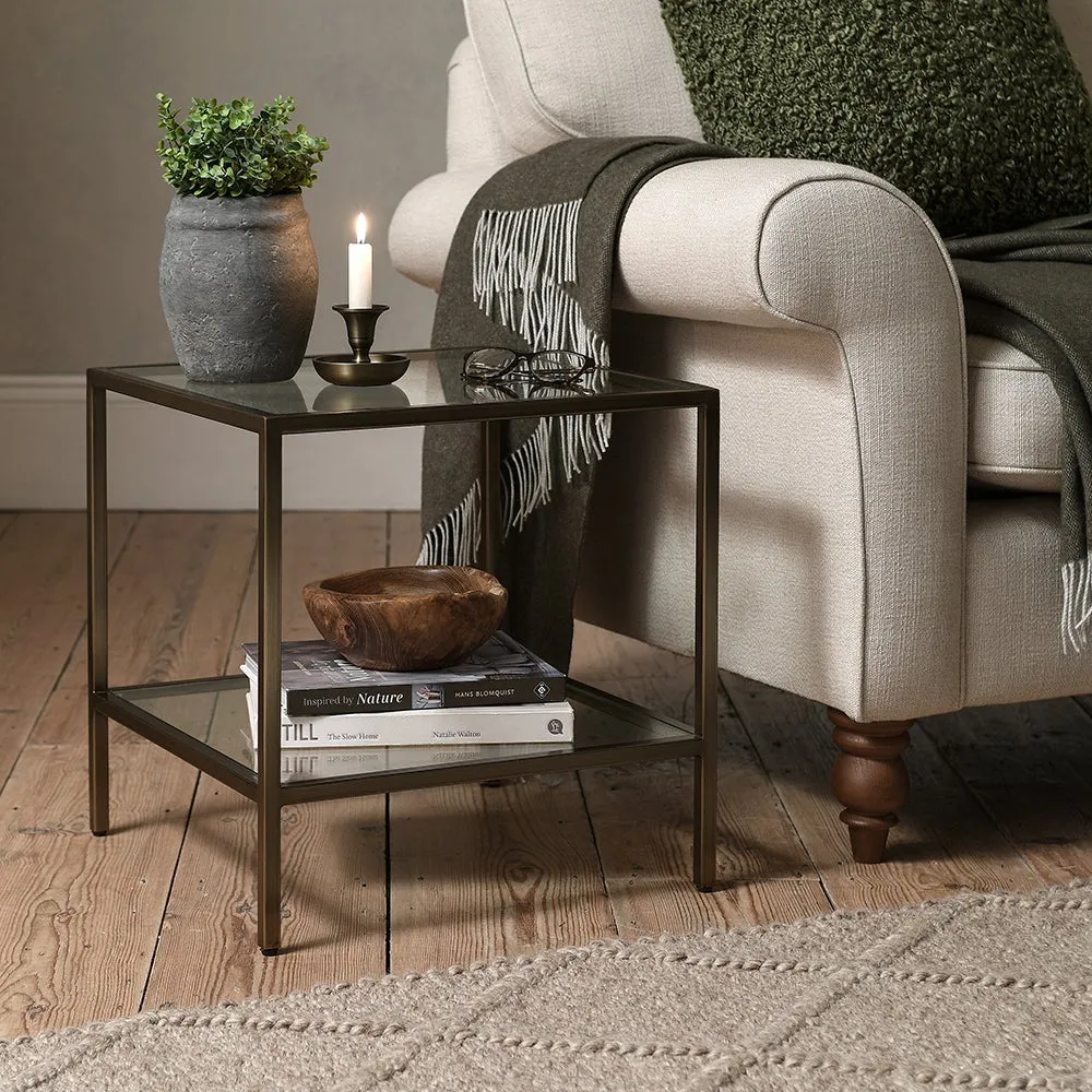 Foxcote Side Table with Shelf - Brushed Bronze, Glass