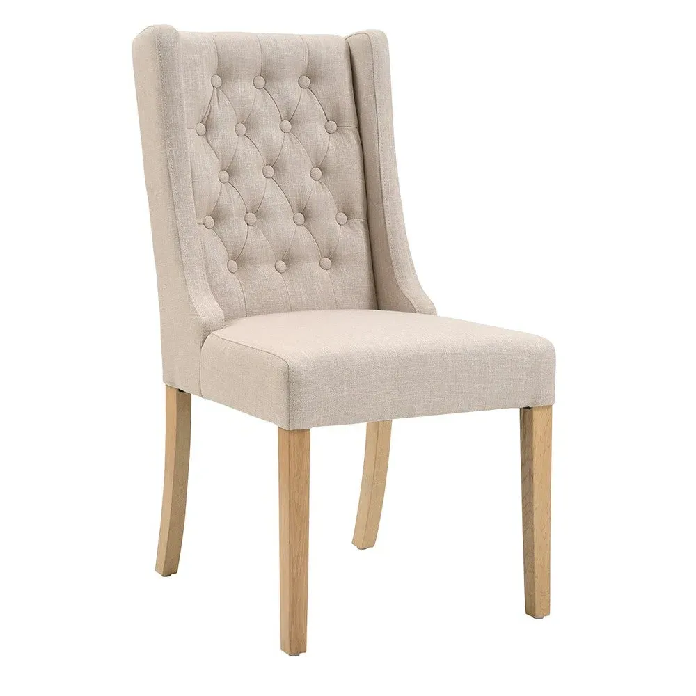 Stone Linen Winged Buttoned Chair - Grey