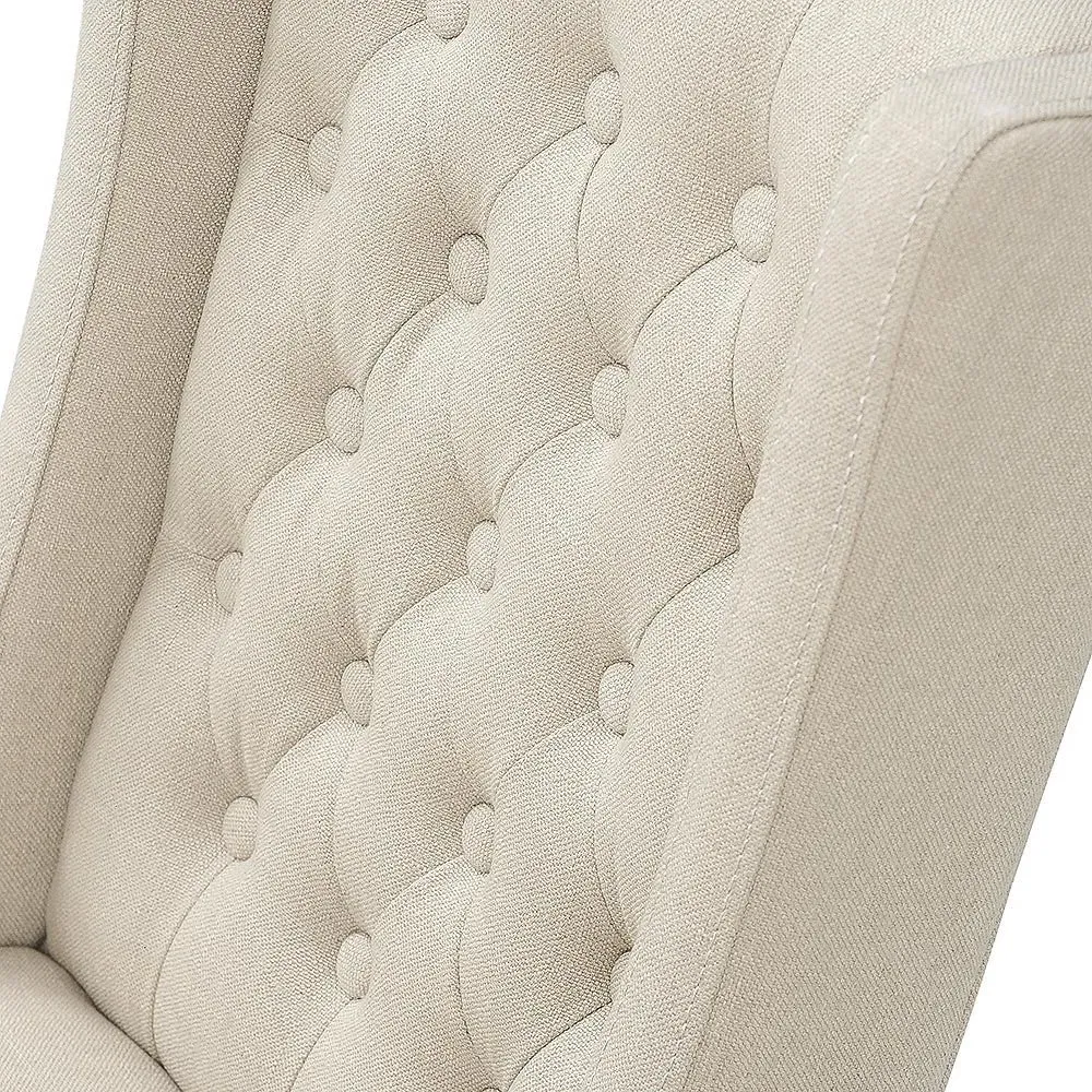 Stone Linen Winged Buttoned Chair - Grey