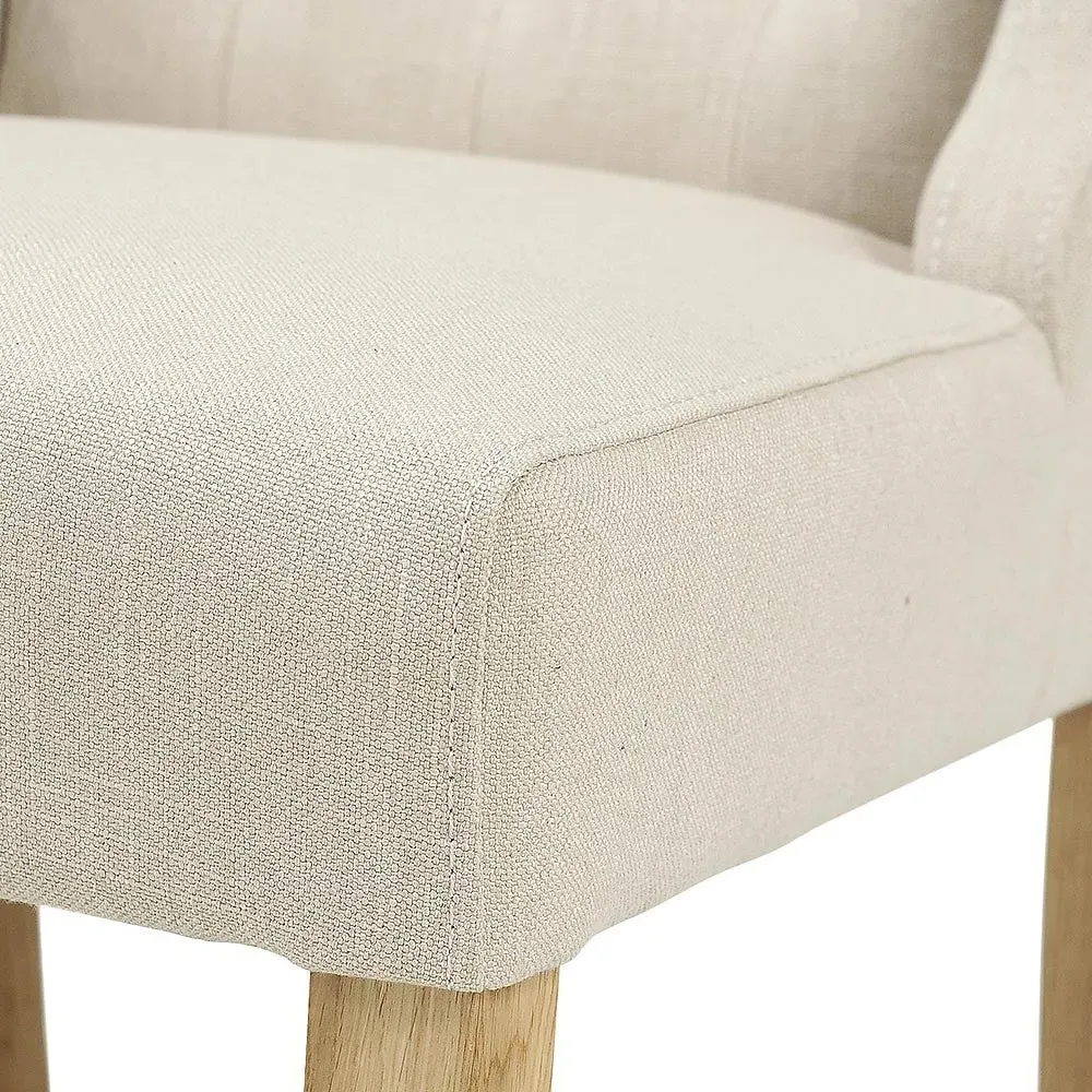 Stone Linen Winged Buttoned Chair - Grey