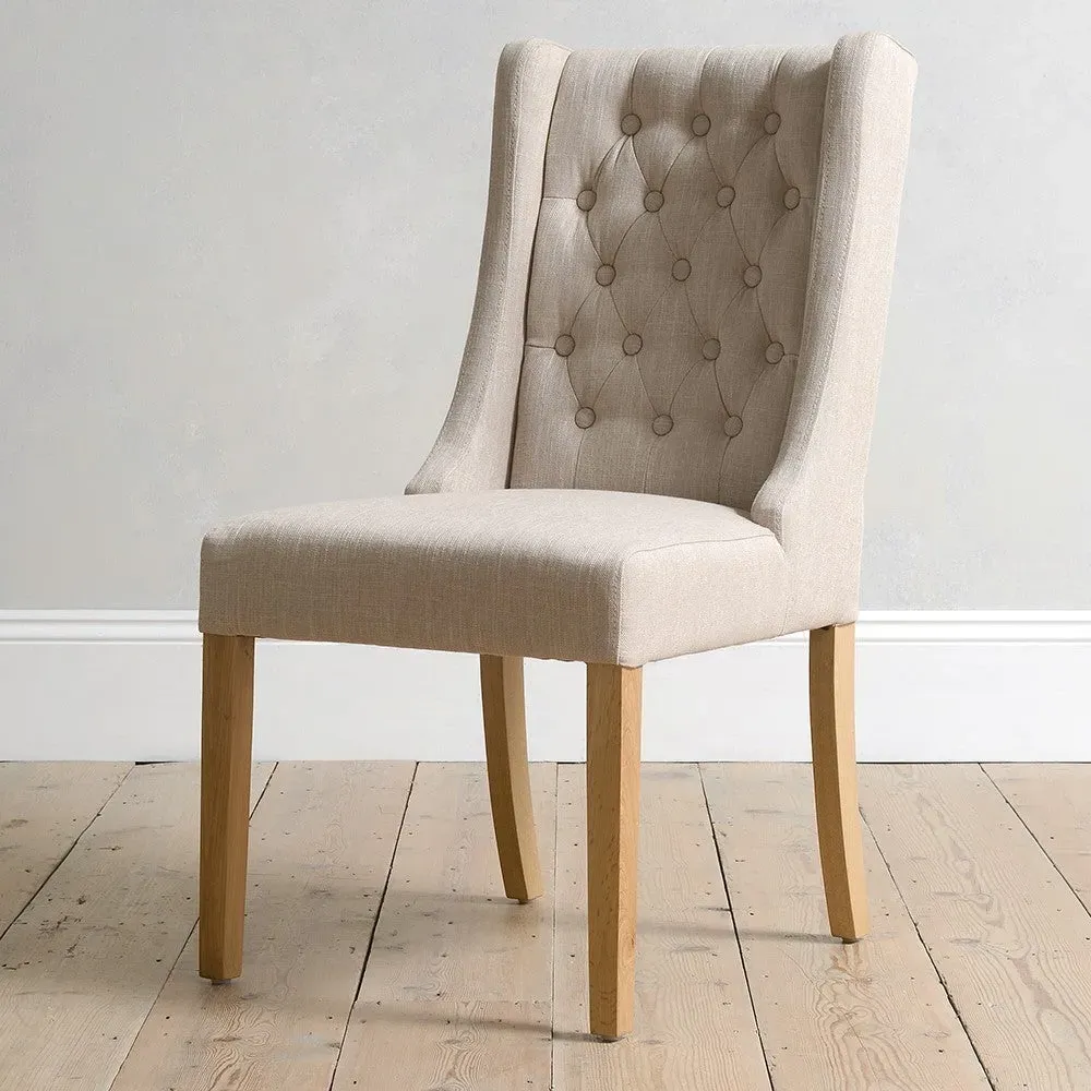 Stone Linen Winged Buttoned Chair - Grey