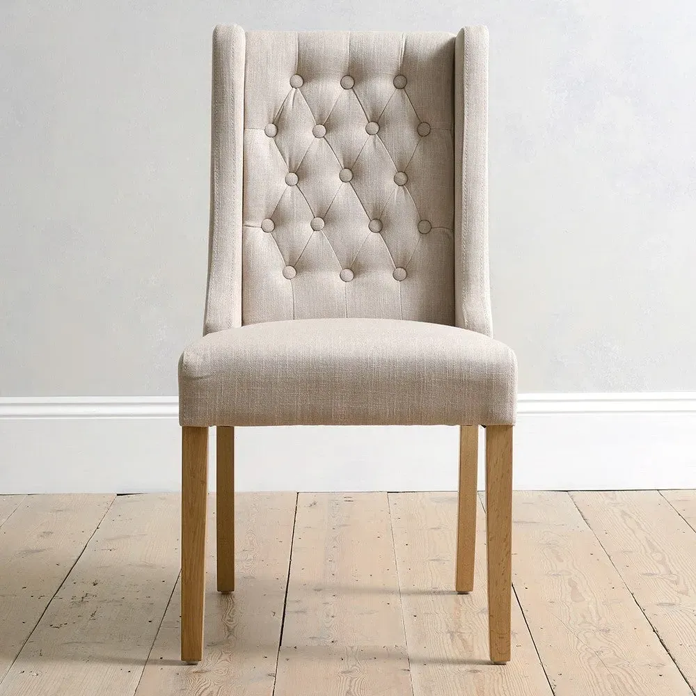 Stone Linen Winged Buttoned Chair - Grey image