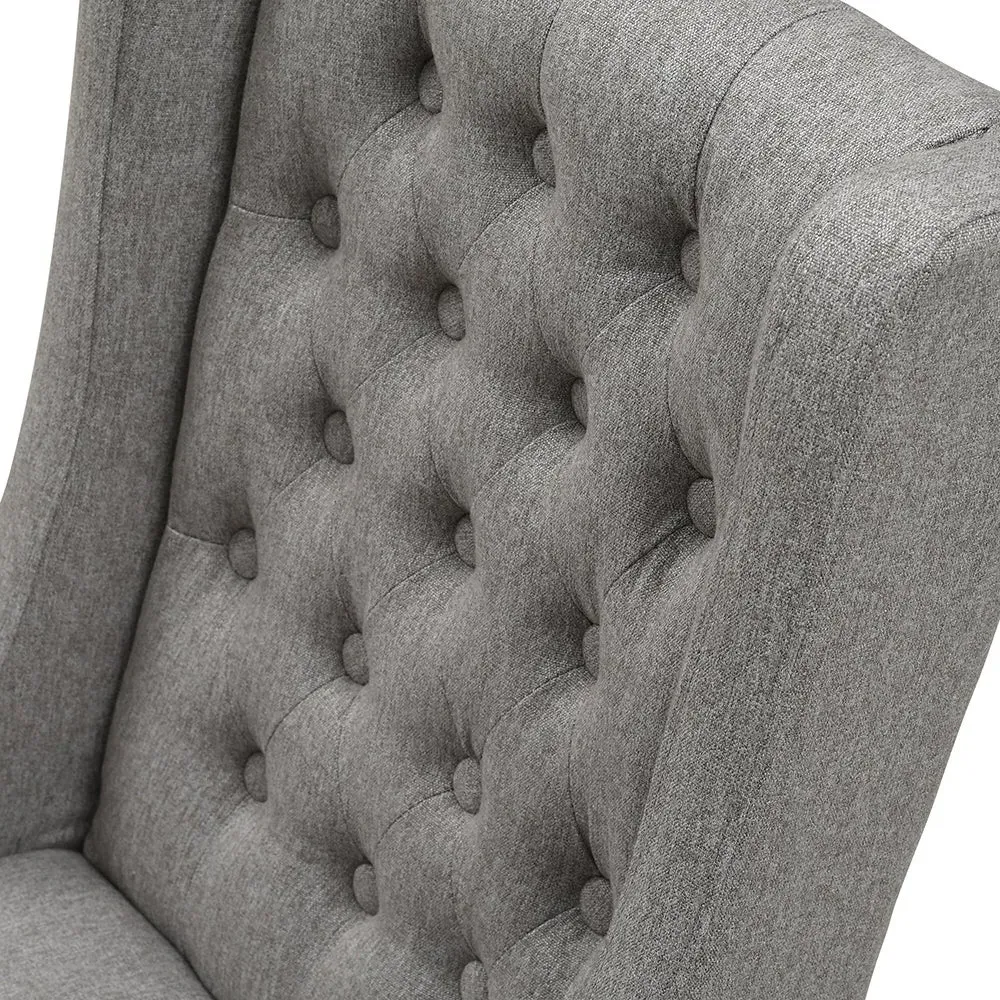 Wing Buttoned Dining Chair - Grey