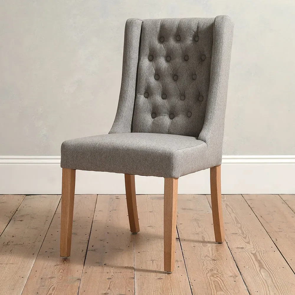 Wing Buttoned Dining Chair - Grey