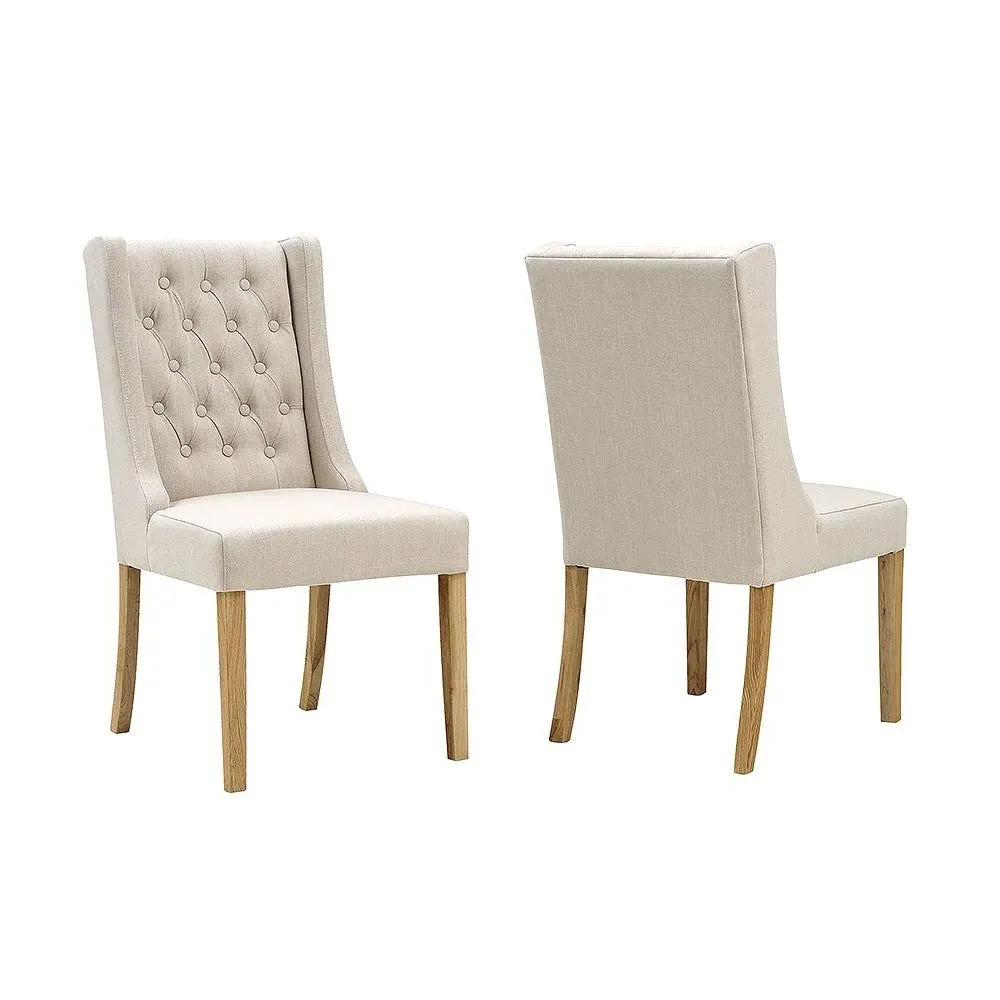 Winged Buttoned Chair Set of 4 - Stone Grey