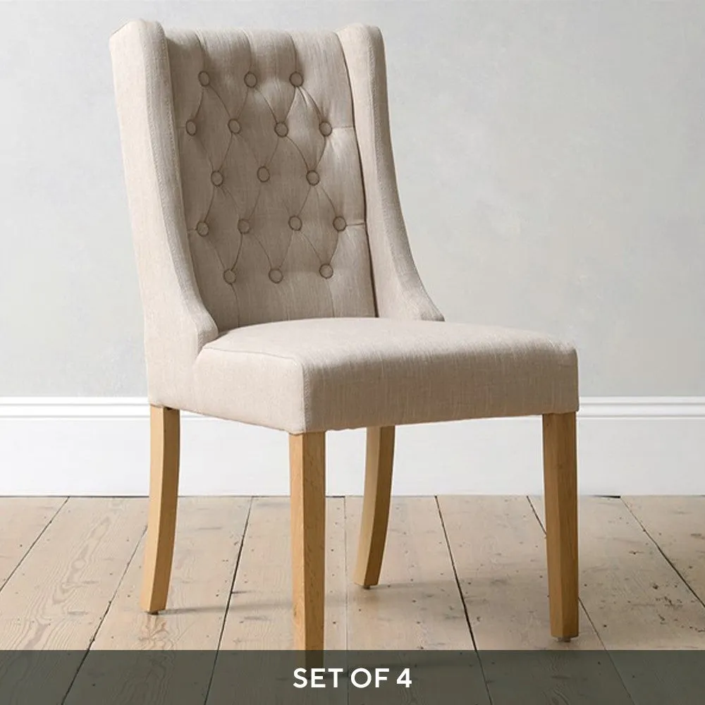 Winged Buttoned Chair Set of 4 - Stone Grey