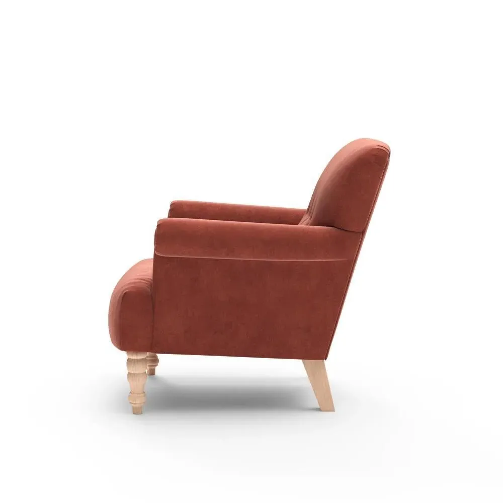 Scroll Arm Armchair - Brick, Matt Velvet