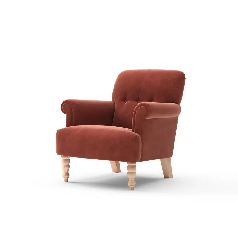 Scroll Arm Armchair - Brick, Matt Velvet