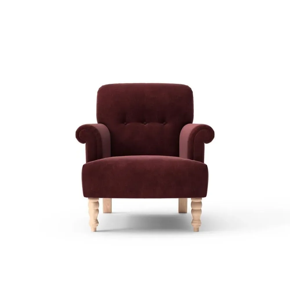 Scroll Arm Armchair - Dark Rosehip, Matt Velvet