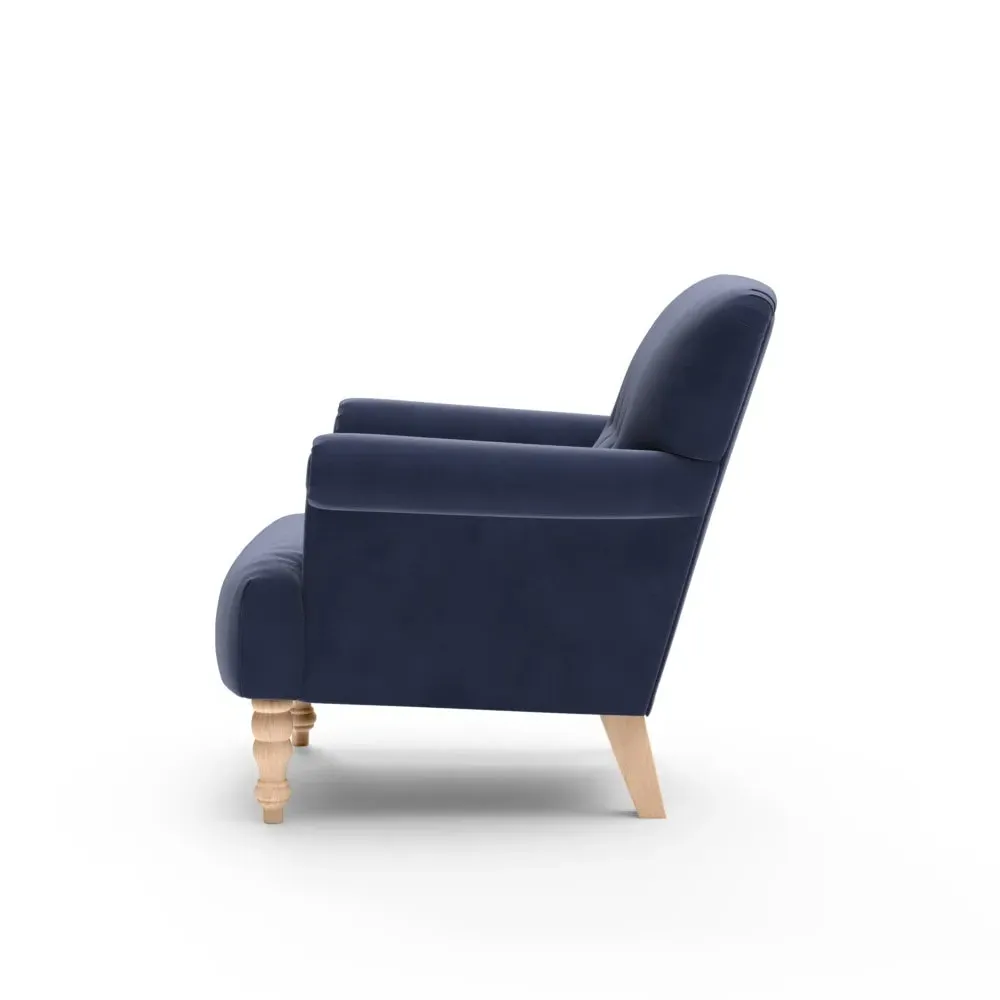 Scroll Arm Armchair - Deep Blue, Matt Velvet