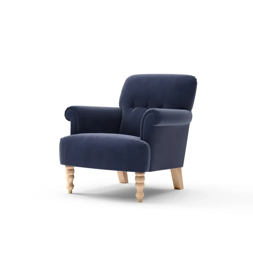 Scroll Arm Armchair - Deep Blue, Matt Velvet