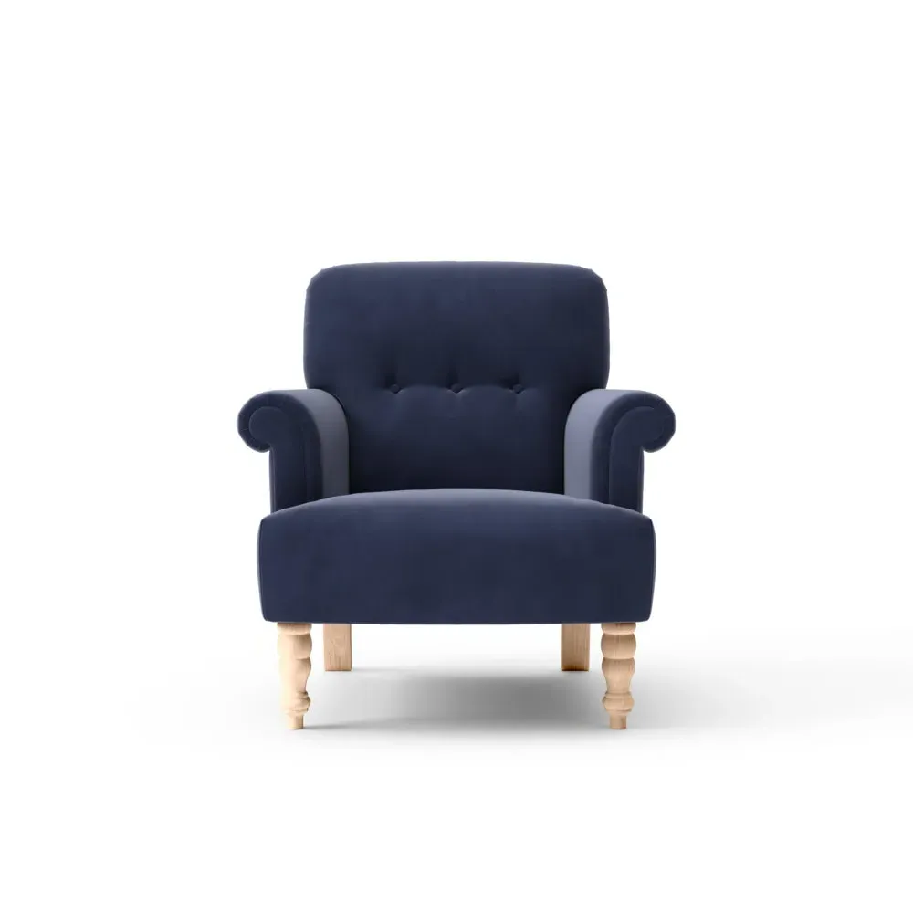 Scroll Arm Armchair - Deep Blue, Matt Velvet
