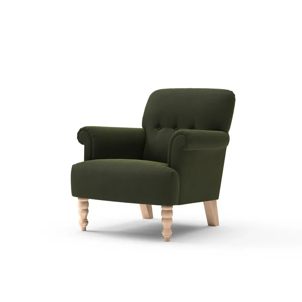 Scroll Arm Armchair - Forest Green, Matt Velvet