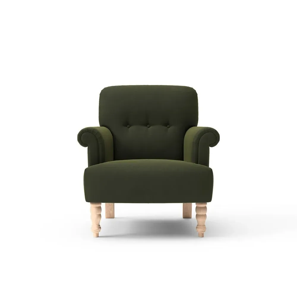 Scroll Arm Armchair - Forest Green, Matt Velvet