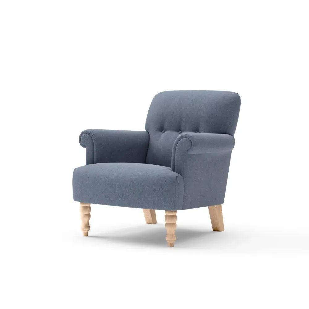 Scroll Arm Armchair - Indigo, House Linen Mix