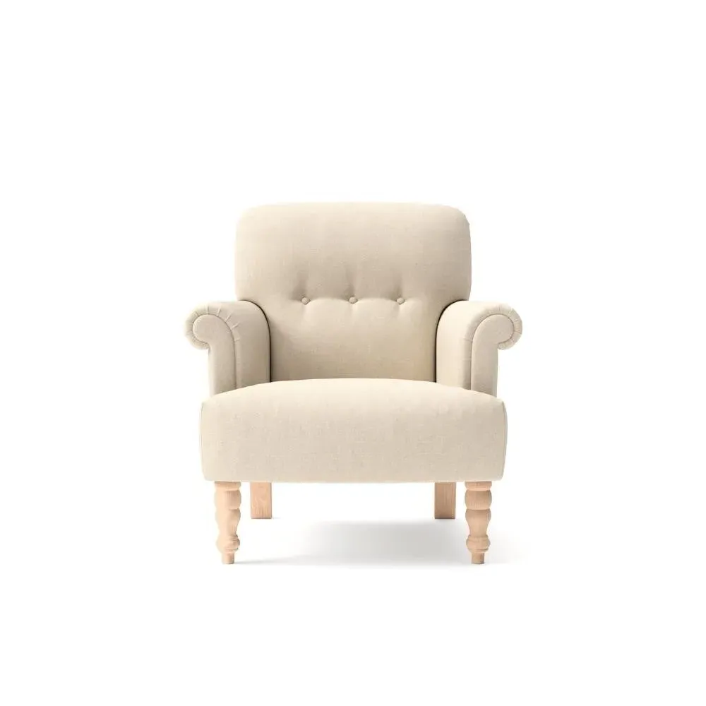 Scroll Arm Armchair - Lily White, House Linen Mix