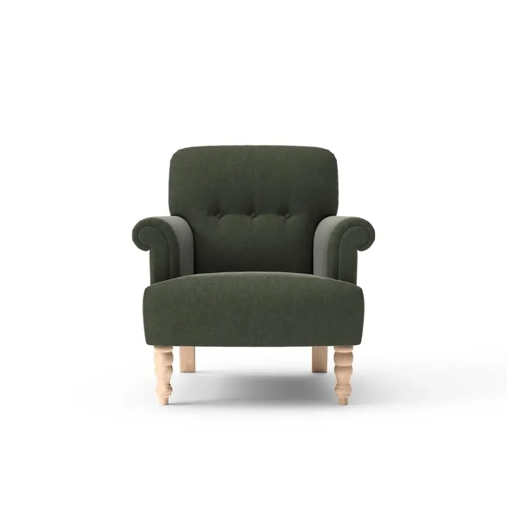 Scroll Arm Armchair - Moss, Eco Chenille