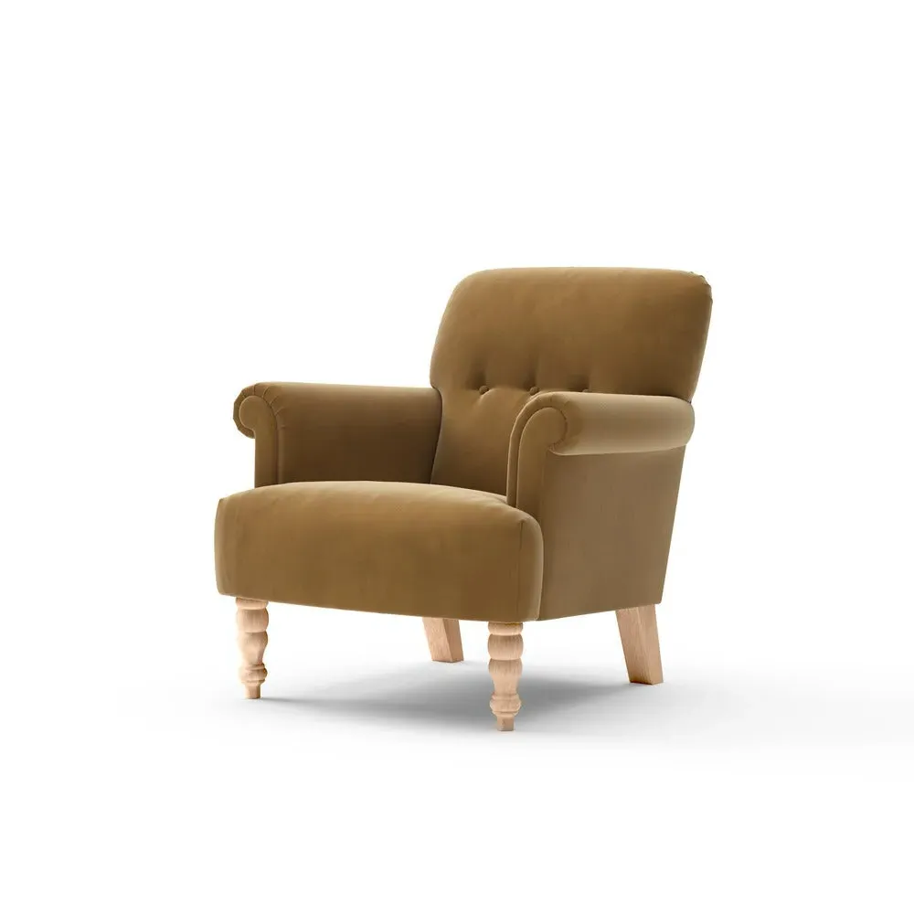Scroll Arm Armchair - Mustard, Matt Velvet
