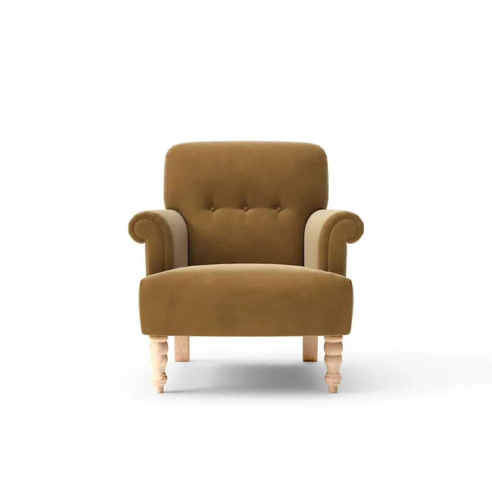 Scroll Arm Armchair - Mustard, Matt Velvet