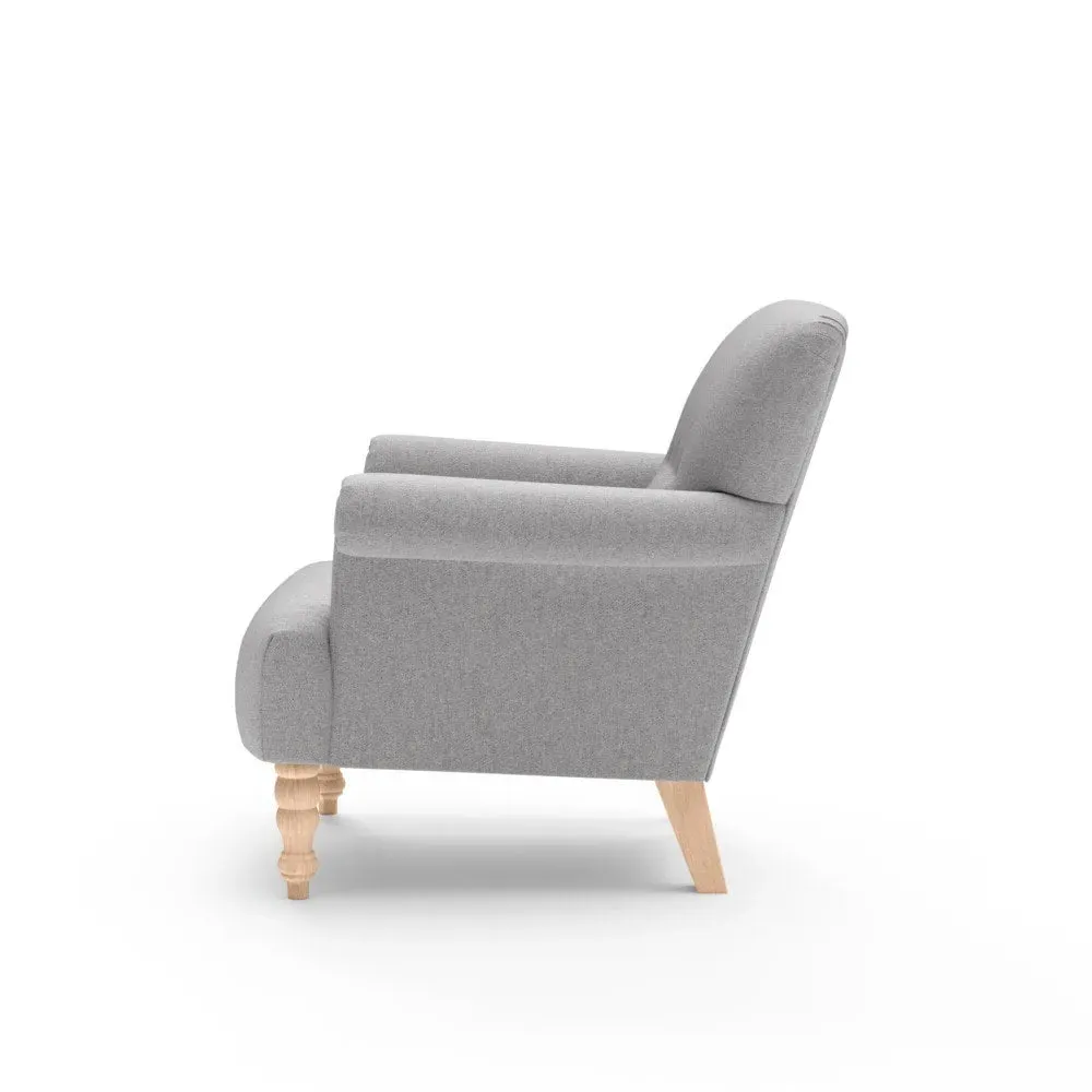 Scroll Arm Armchair with Button Tufting - Grey, Rustic Weave