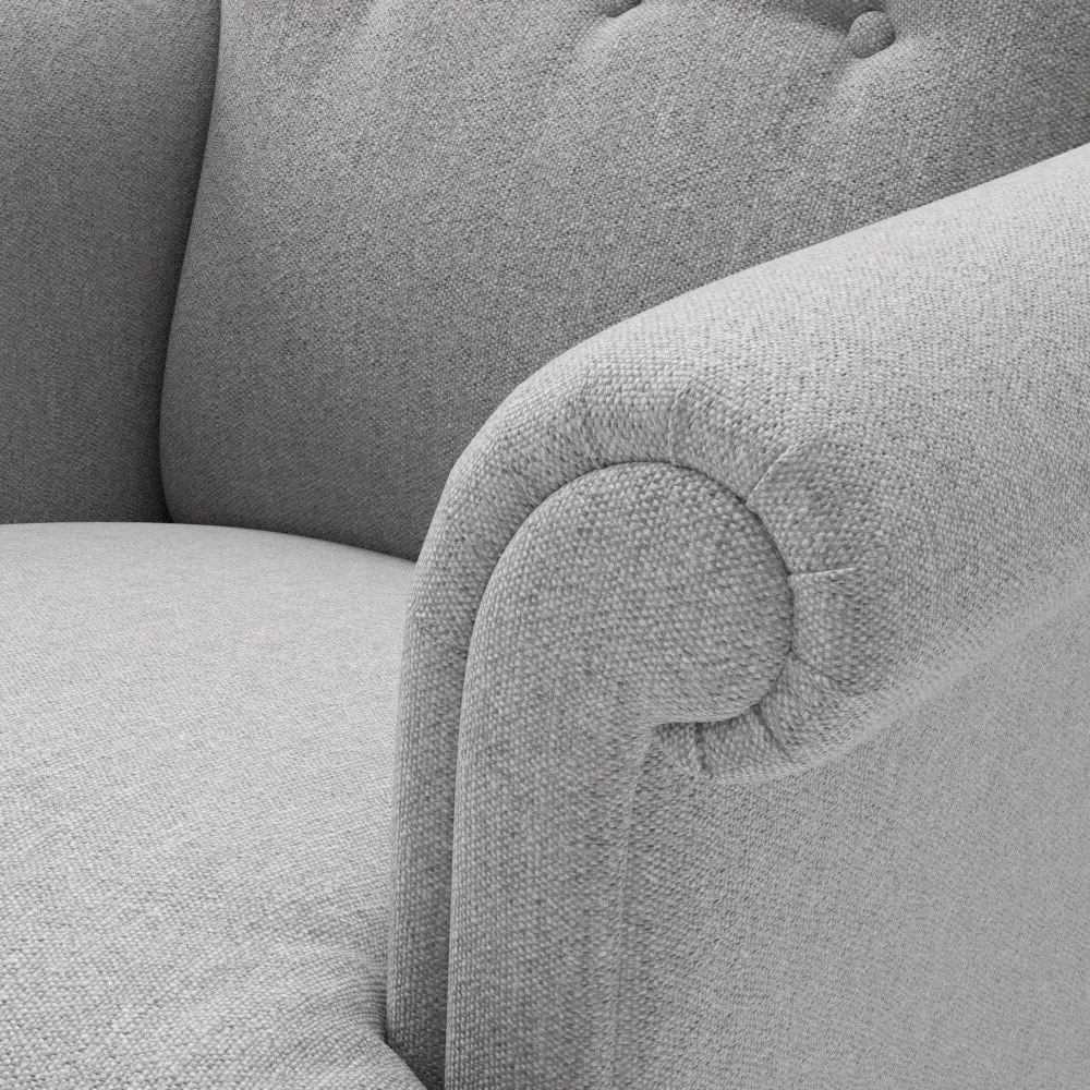 Scroll Arm Armchair with Button Tufting - Grey, Rustic Weave