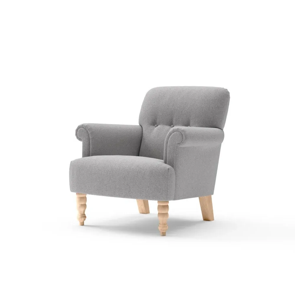 Scroll Arm Armchair with Button Tufting - Grey, Rustic Weave