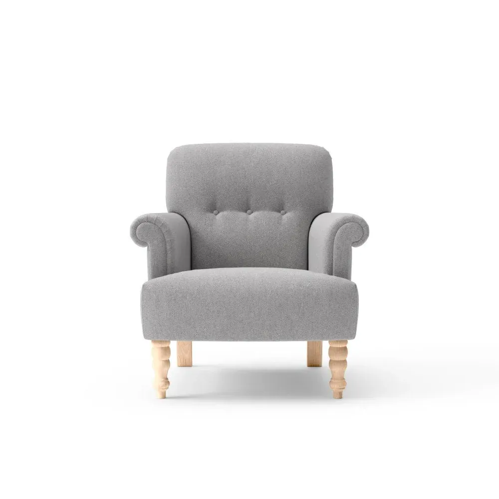 Scroll Arm Armchair with Button Tufting - Grey, Rustic Weave image