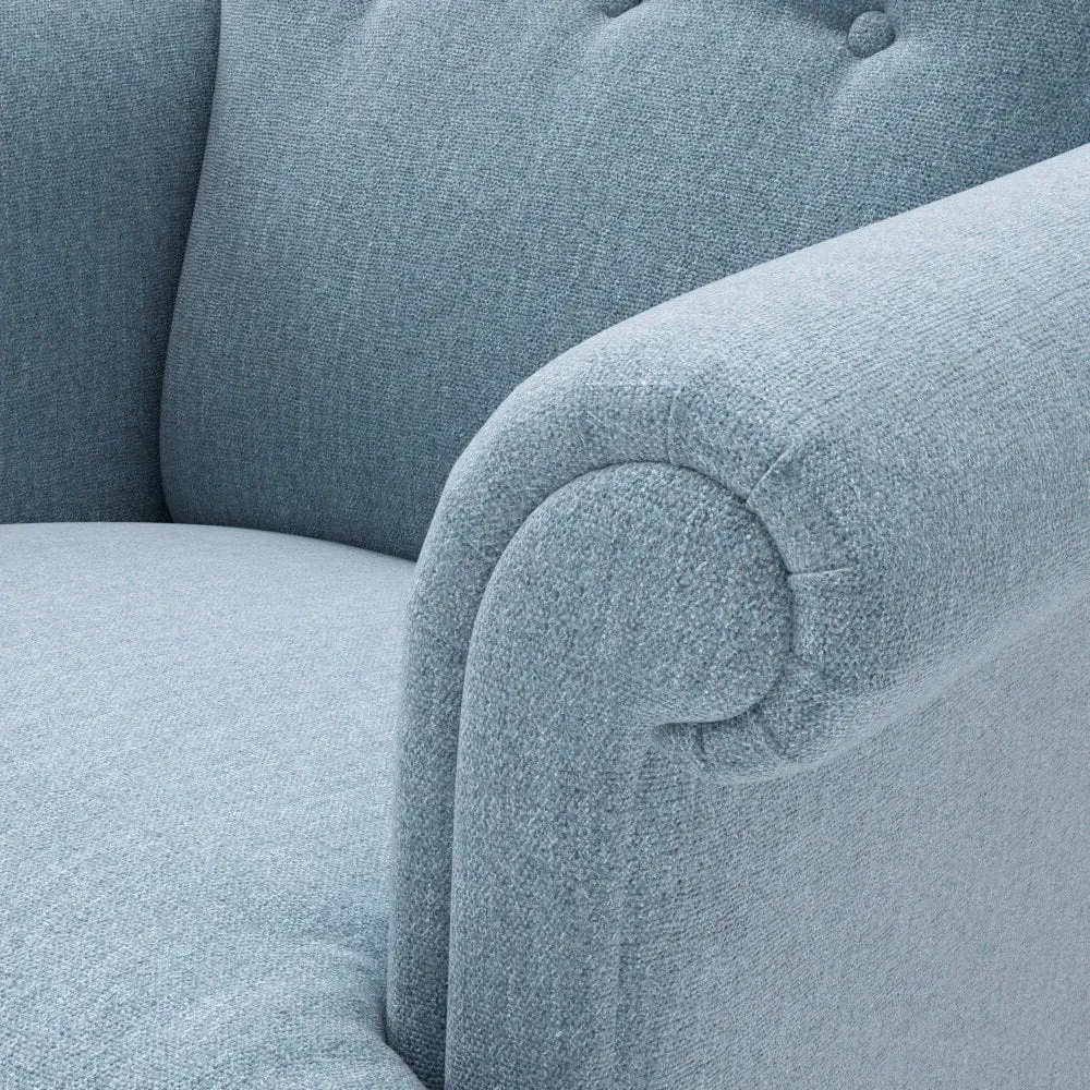 Scroll Arm Armchair with Button Tufting - Teal, Rustic Weave