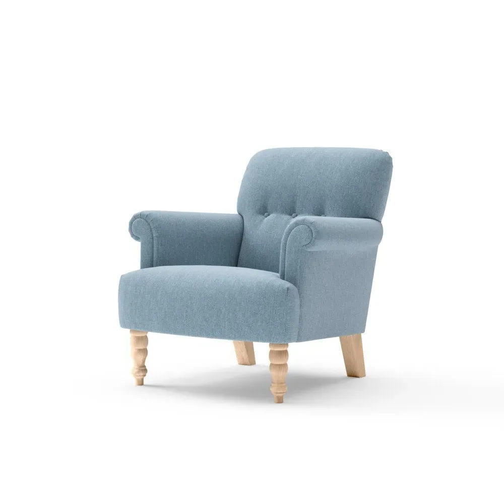 Scroll Arm Armchair with Button Tufting - Teal, Rustic Weave