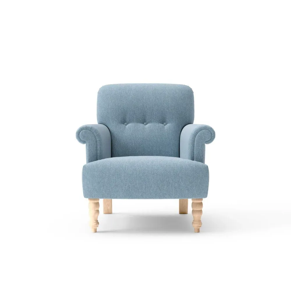 Scroll Arm Armchair with Button Tufting - Teal, Rustic Weave