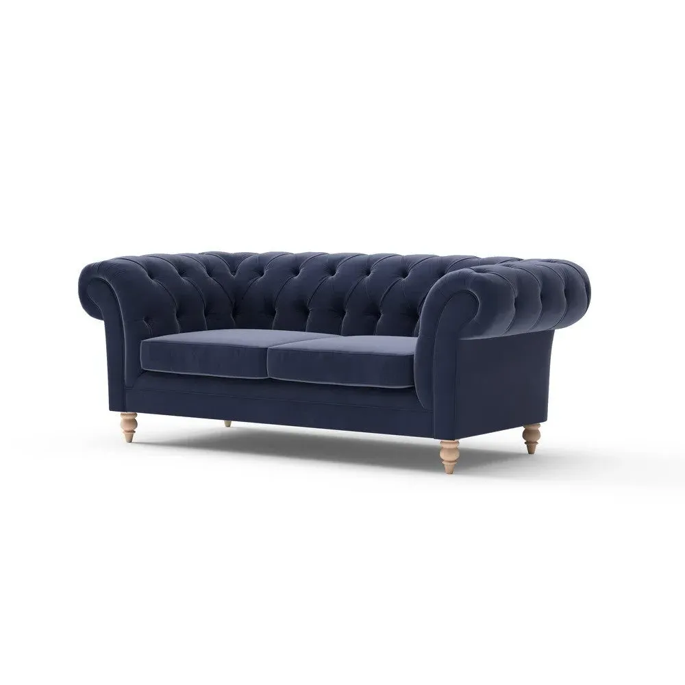 2-Seater Chesterfield Sofa - Deep Blue, Velvet