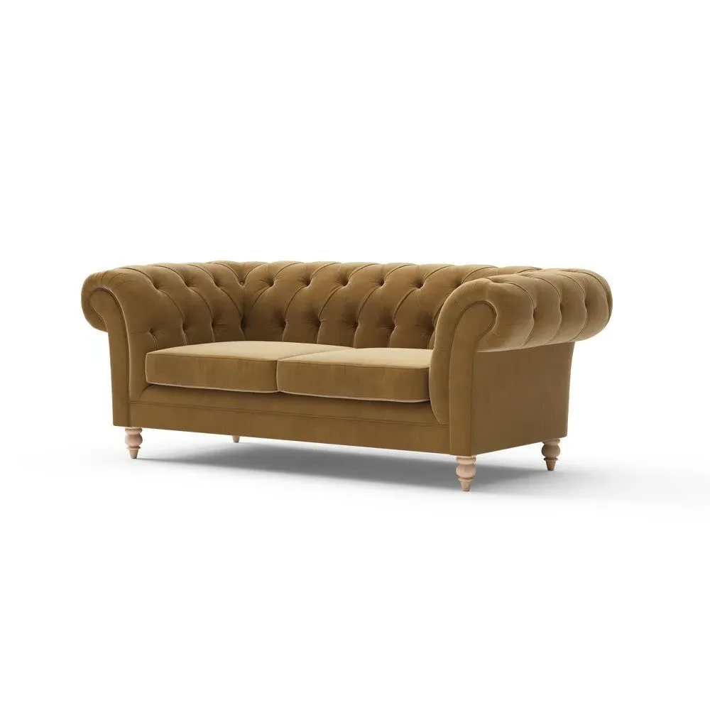 2-Seater Chesterfield Sofa - Mustard, Velvet