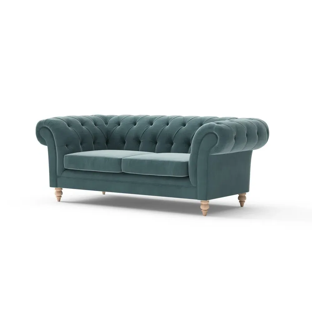 2-Seater Chesterfield Sofa - Teal, Velvet