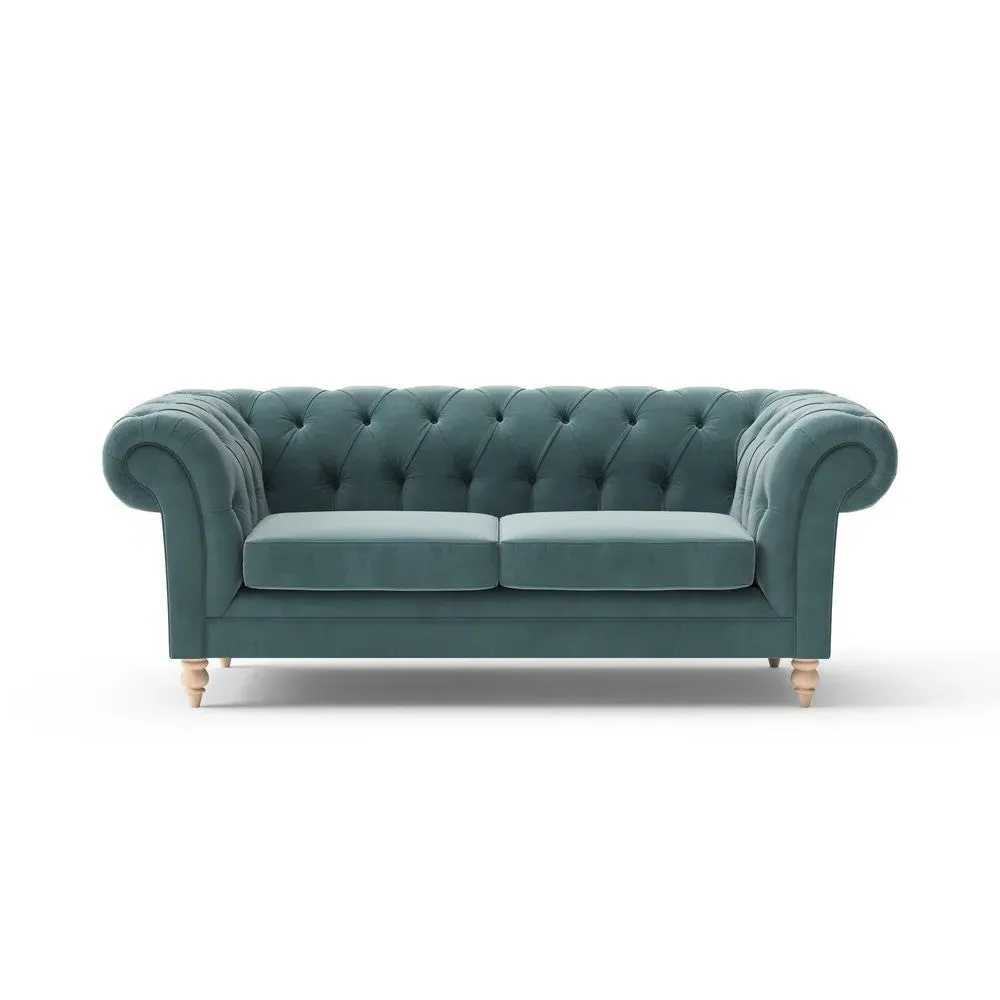 2-Seater Chesterfield Sofa - Teal, Velvet