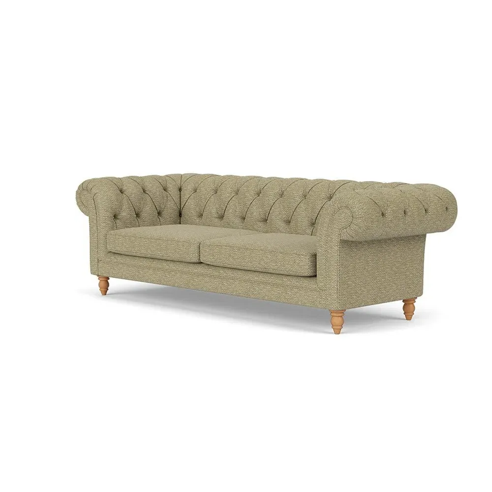 3-Seater Chesterfield Sofa - Apple, Herringbone Weave