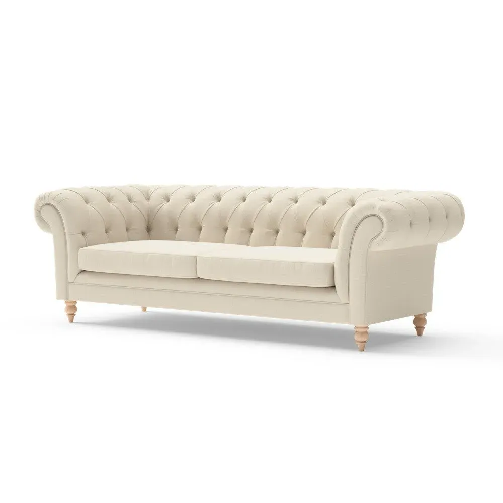 3-Seater Chesterfield Sofa - Cream, House Weave