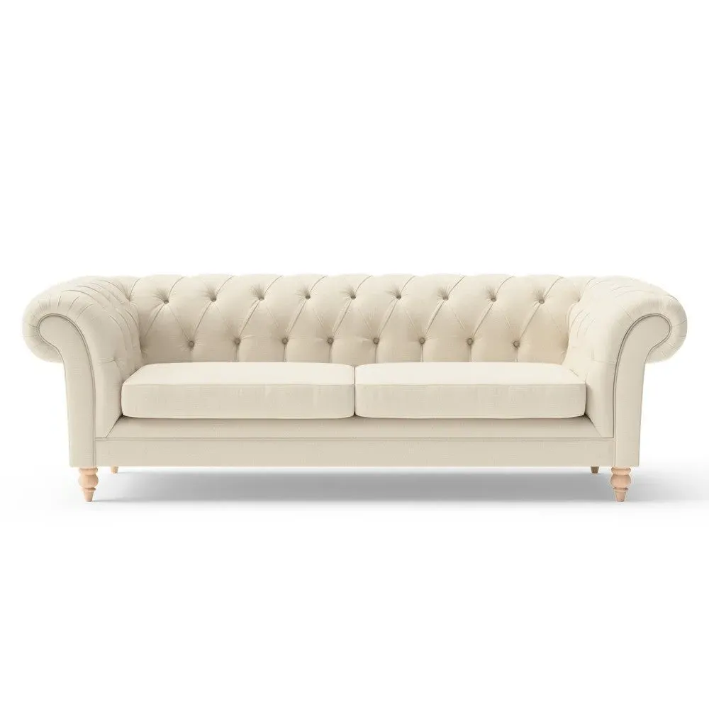 3-Seater Chesterfield Sofa - Cream, House Weave image