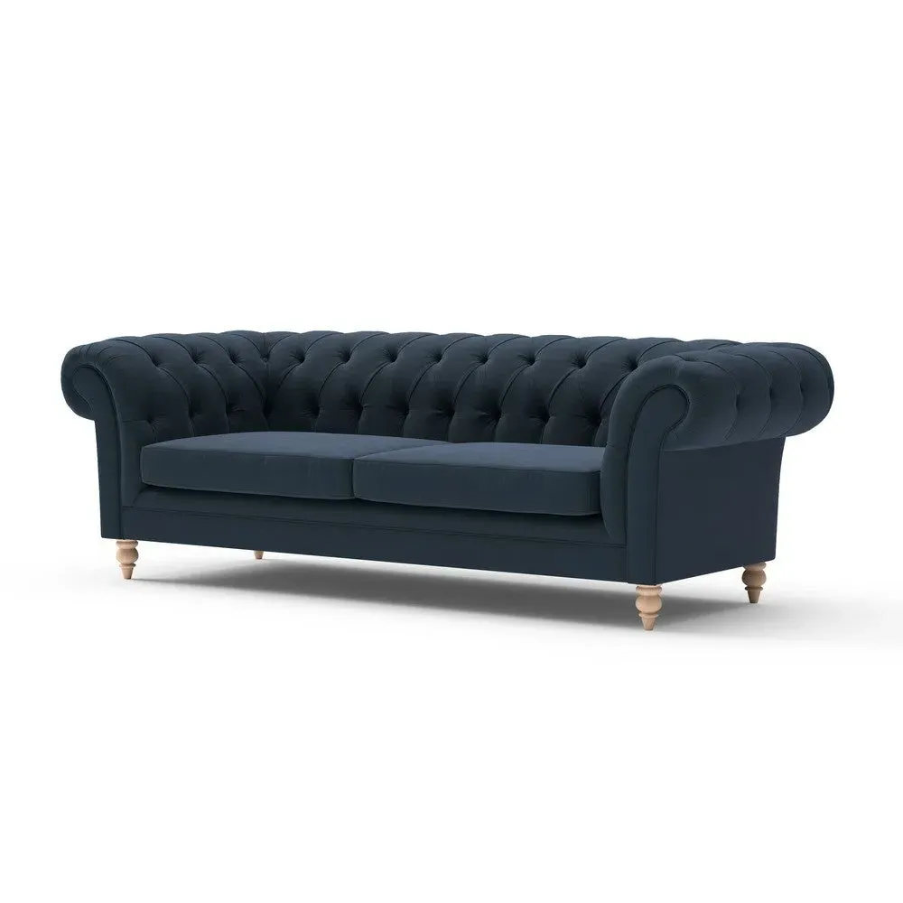 3-Seater Chesterfield Sofa - Dark Blue, Matt Velvet