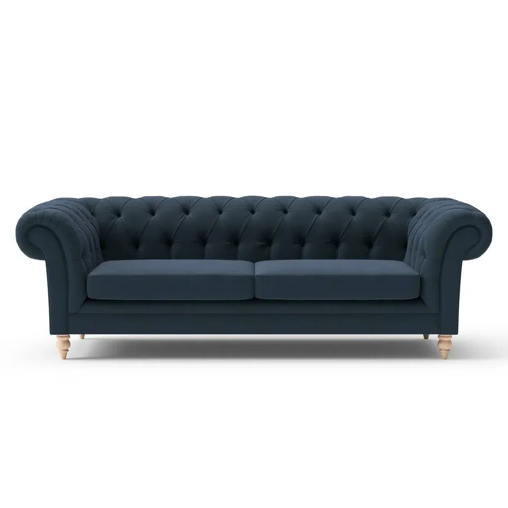 3-Seater Chesterfield Sofa - Dark Blue, Matt Velvet image