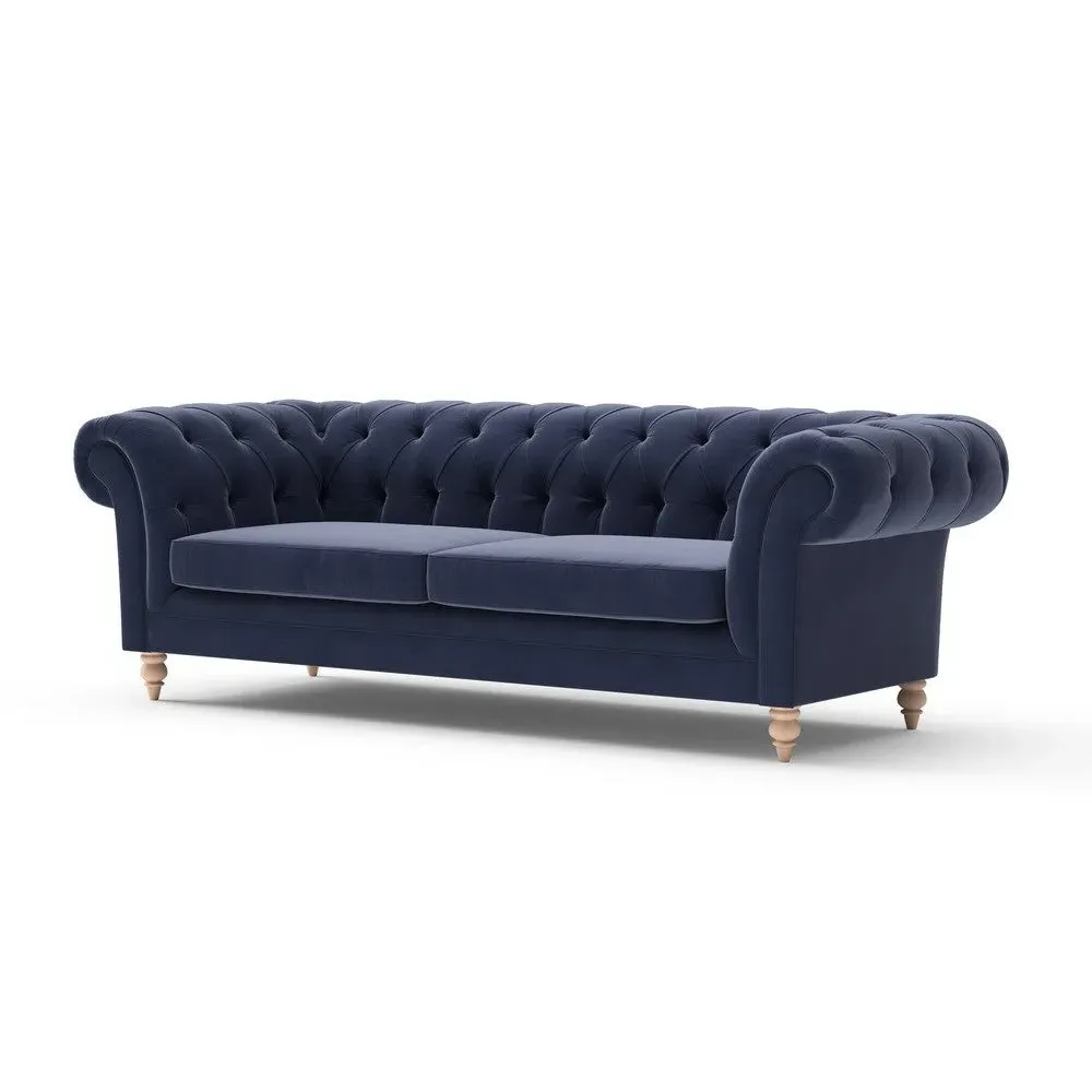 3-Seater Chesterfield Sofa - Deep Blue, Velvet