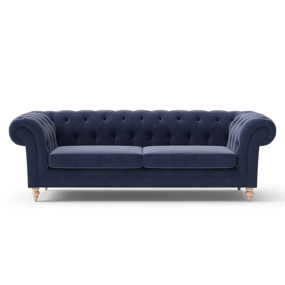 3-Seater Chesterfield Sofa - Deep Blue, Velvet