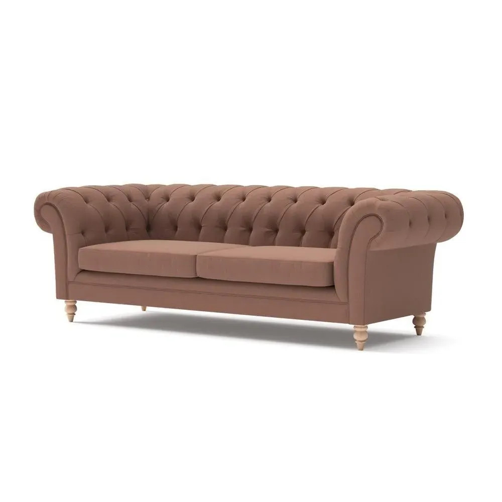 3-Seater Chesterfield Sofa - Dusky Blush, Linen