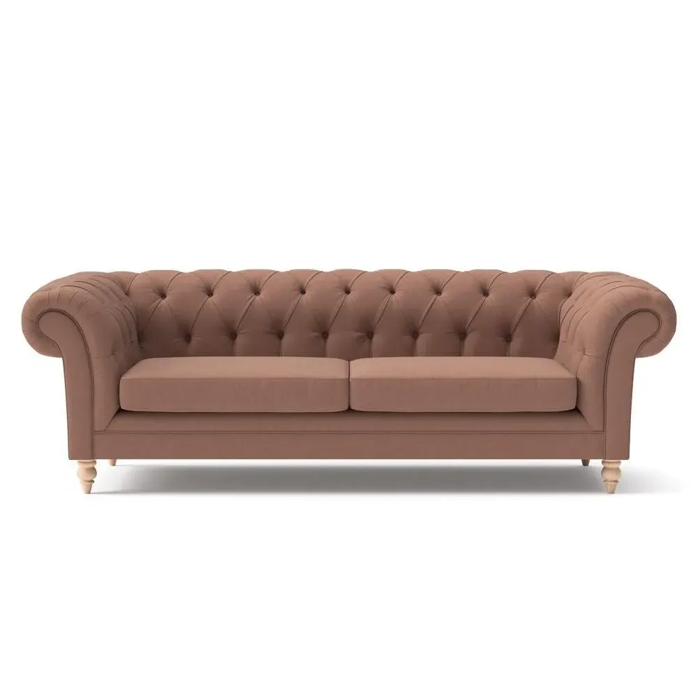 3-Seater Chesterfield Sofa - Dusky Blush, Linen
