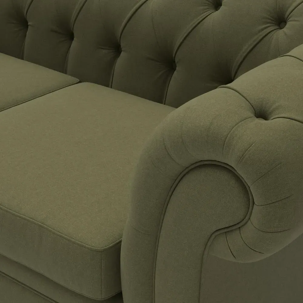 3-Seater Chesterfield Sofa - Forest Green, Linen Mix