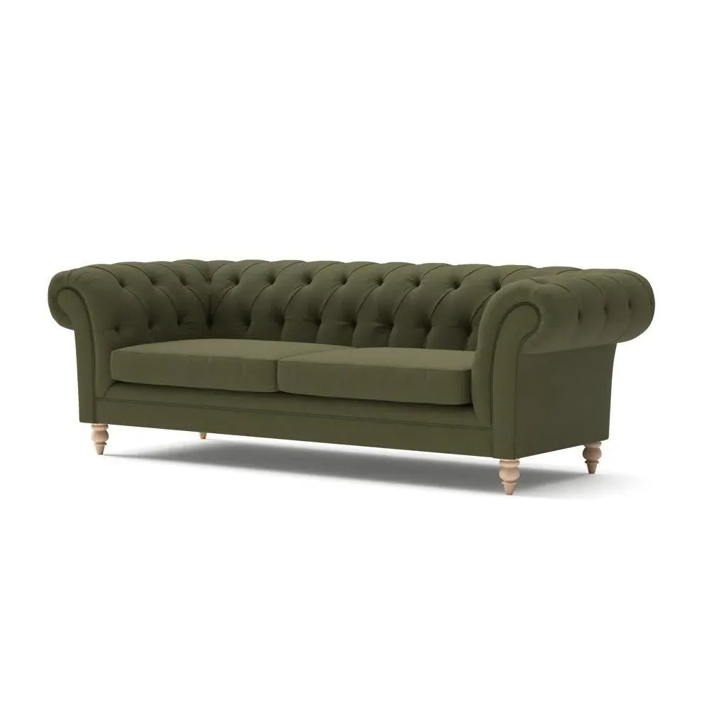 3-Seater Chesterfield Sofa - Forest Green, Linen Mix