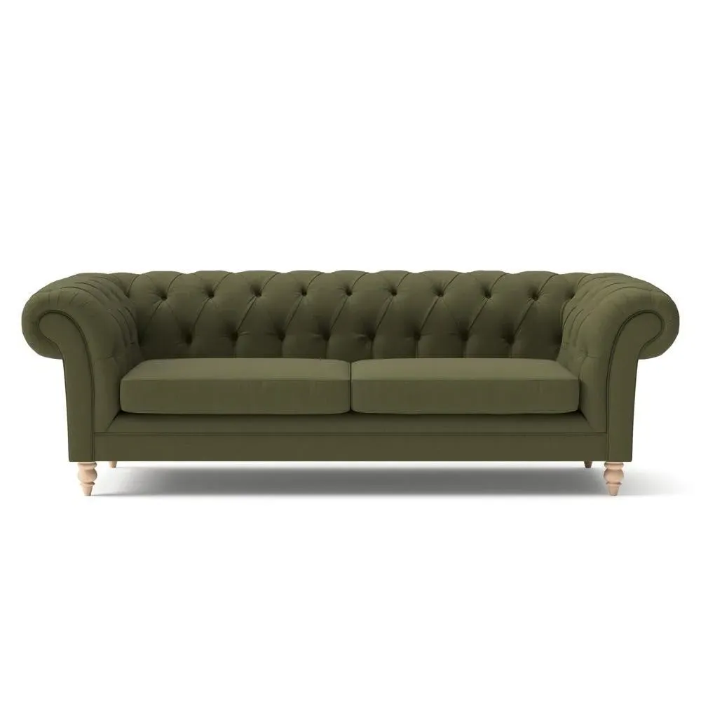 3-Seater Chesterfield Sofa - Forest Green, Linen Mix