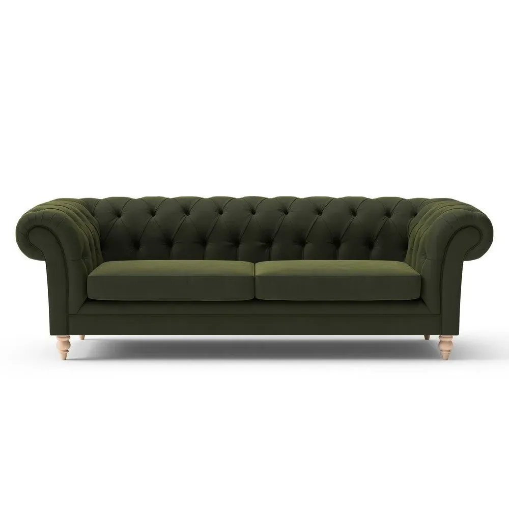 3-Seater Chesterfield Sofa - Forest Green, Velvet image